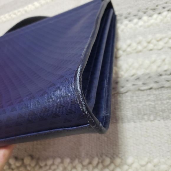 VINTAGE LIZ CLAIBORNE Blue Leather Trim Turnlock Briefcase Messenger Bag - Picture 12 of 16